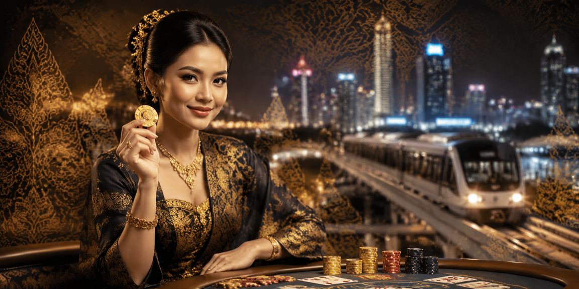 Model perempuan Vietnam bermain permainan kartu dengan ekspresi percaya diri di kasino