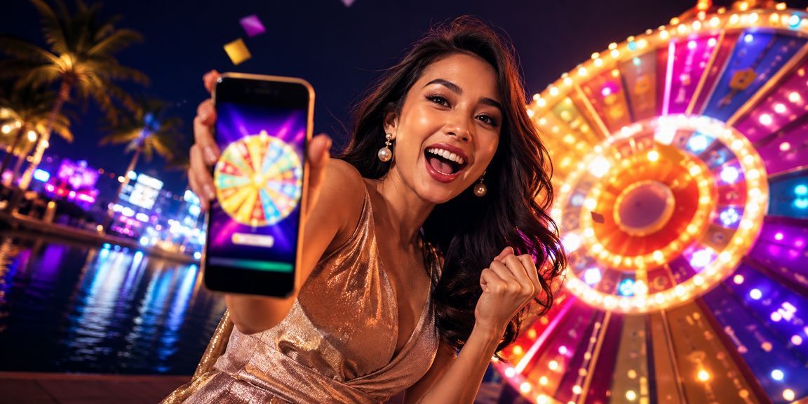 Meja roulette kasino dengan latar pantai dan pemandangan alam yang indah
